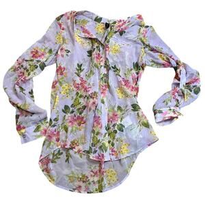 KUT from the Kloth Jasmine Chiffon Purple Sheer Floral Blouse Size Small